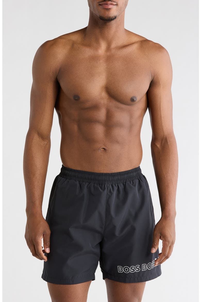 Dolphin Swim Trunks, Main, color, BLACK