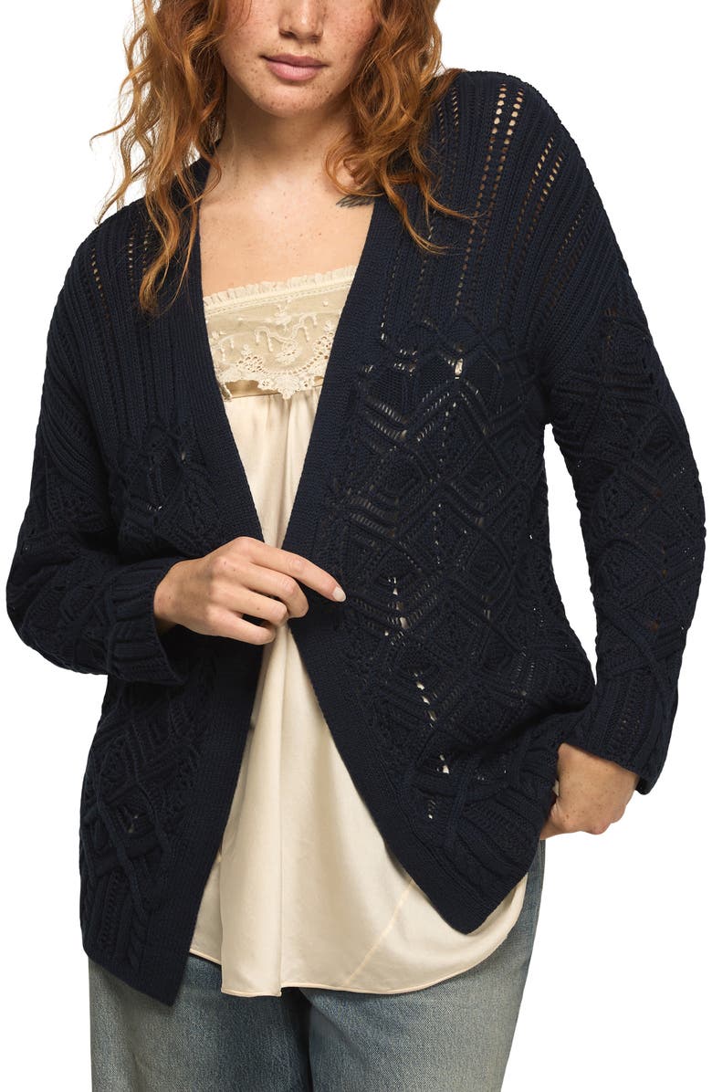Lucky Brand Mixed Stitch Cardigan, Main, color, Cadet Navy