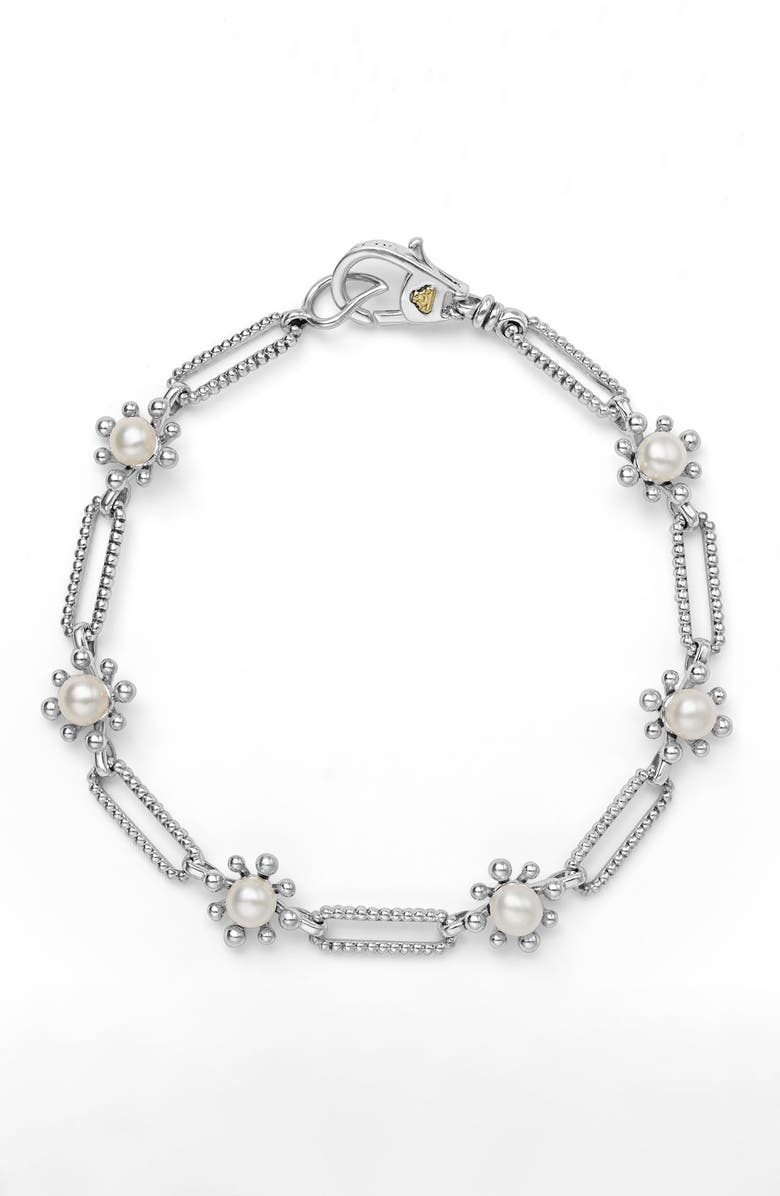 LAGOS Luna Fleur Freshwater Pearl Station Bracelet, Main, color, Silver