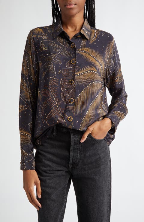 Golden Foliage Button-Up Pajama Shirt
