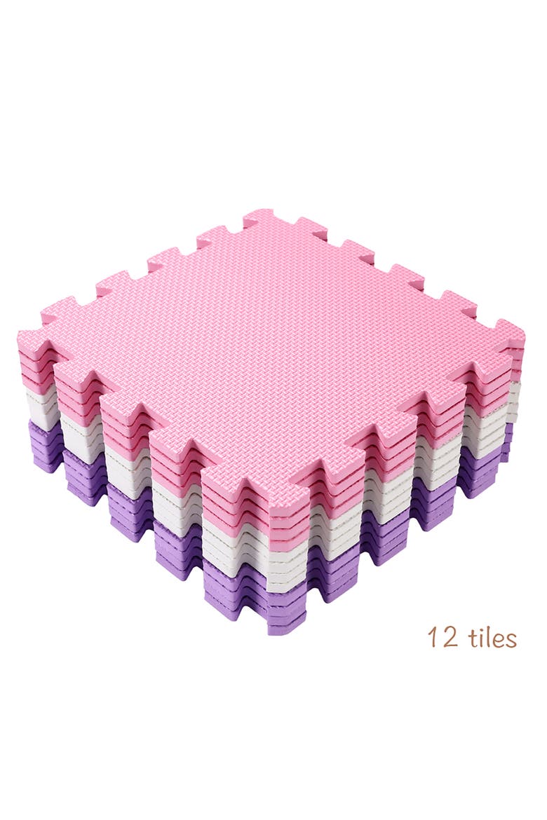 12 Soft Foam Floor Tiles, Interlocking Mat, Alternate, color, Multicolored