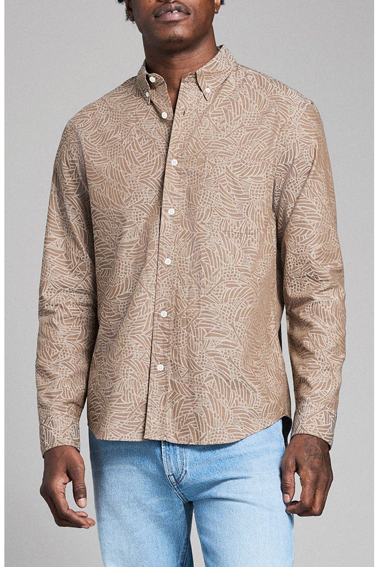 Mélange Heron Swarm Button-Down Shirt, Main, color, KHAKI MULTI