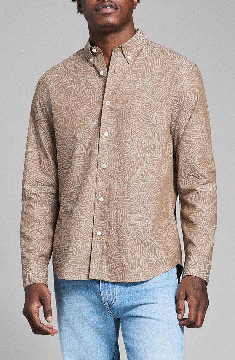 Billy Reid Mélange Heron Swarm Button-Down Shirt, Main, color, Khaki Multi