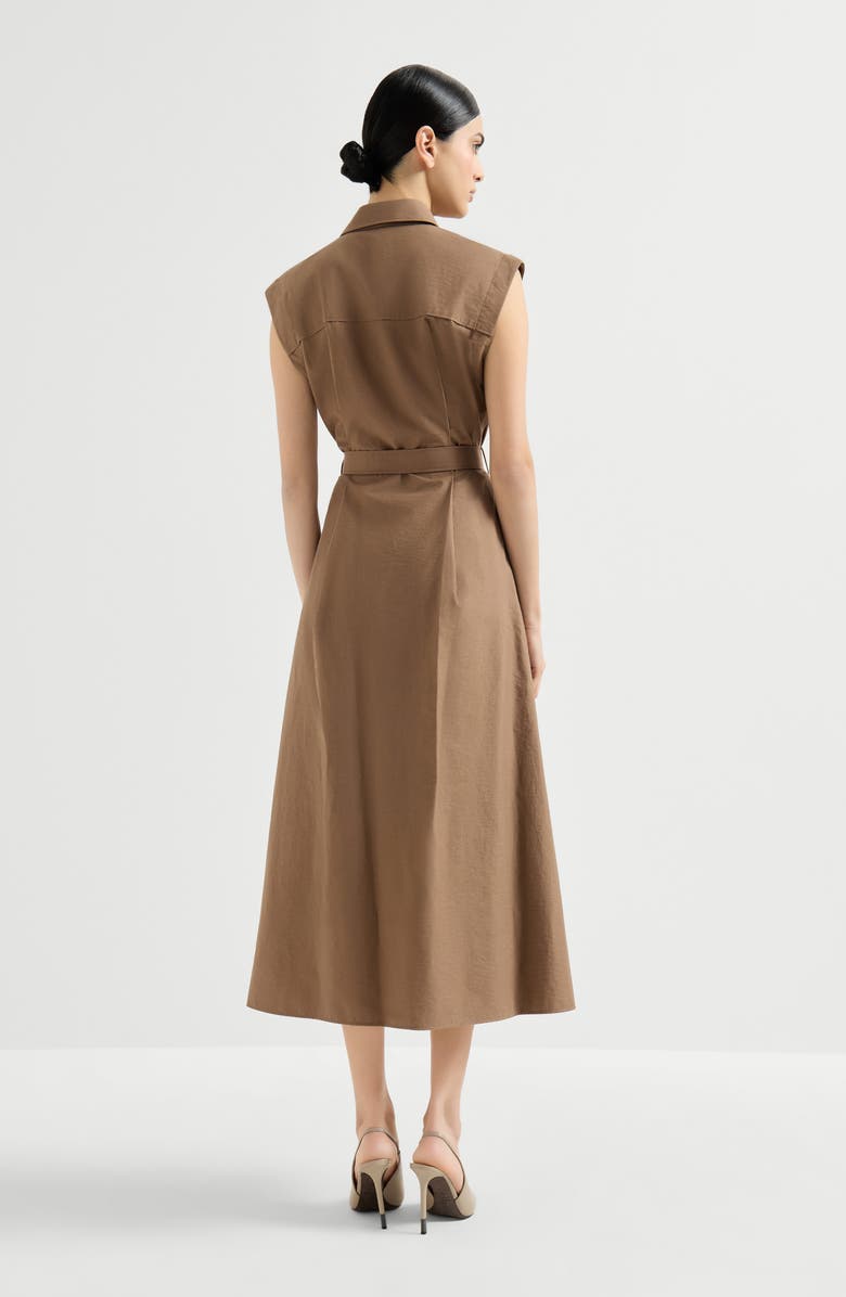 Brunello Cucinelli Texture twill Chemisier dress, Alternate, color, Brown