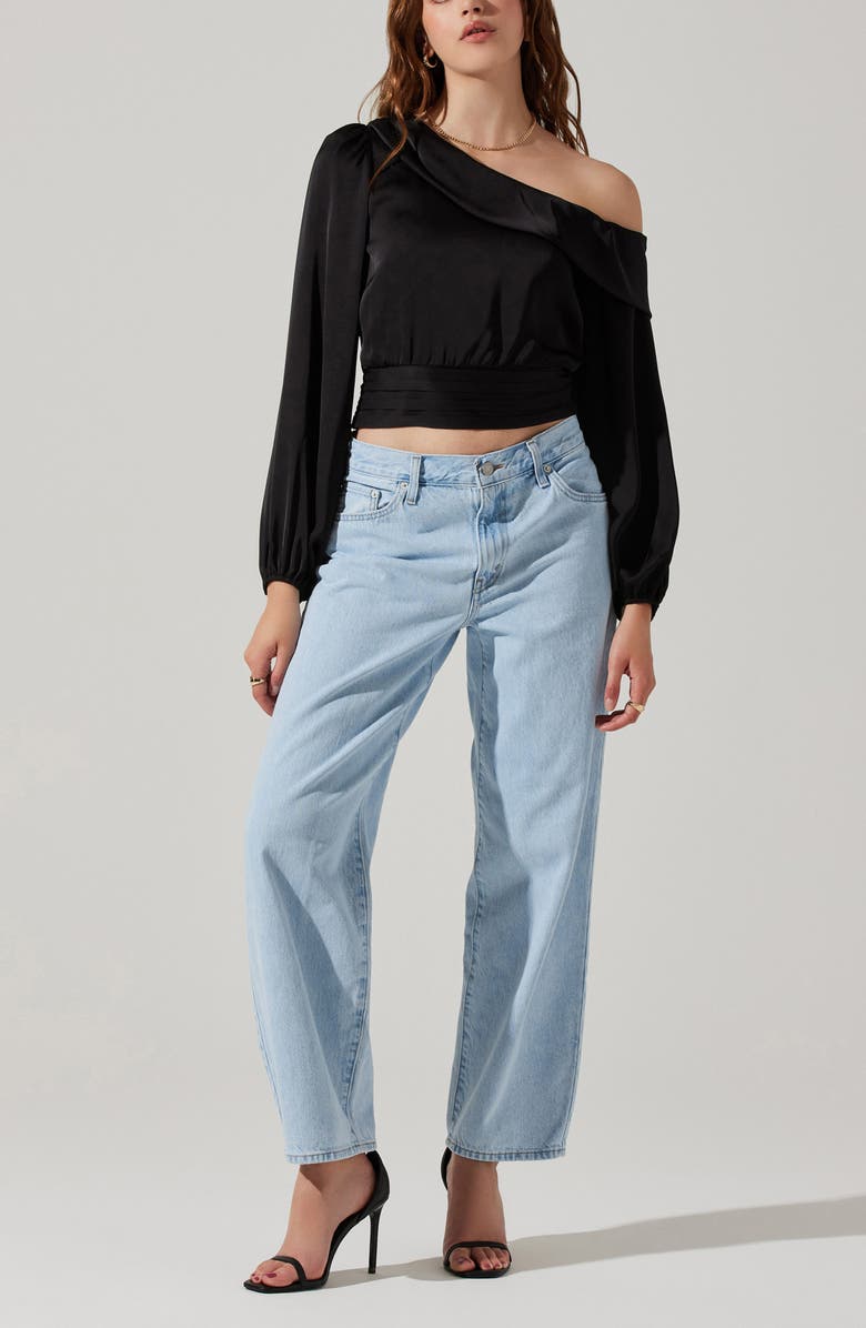 ASTR the Label Off the Shoulder Satin Blouse, Alternate, color, Black