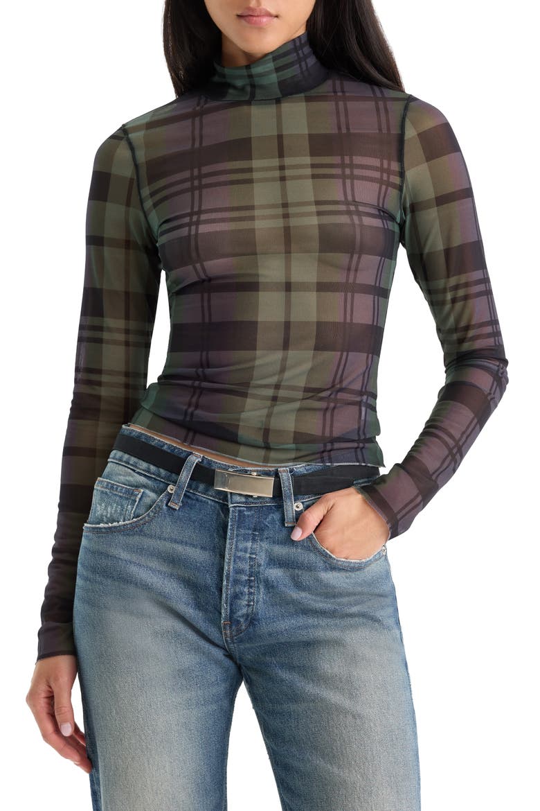 The Mesh Turtleneck, Main, color, NAVY AND GREEN PLAID