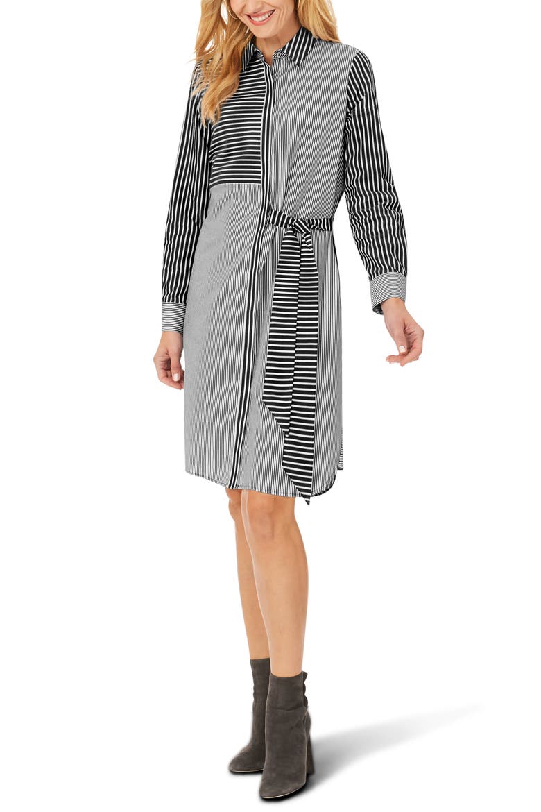 Warner Mixed Stripe Shirtdress, Main, color, BLACK