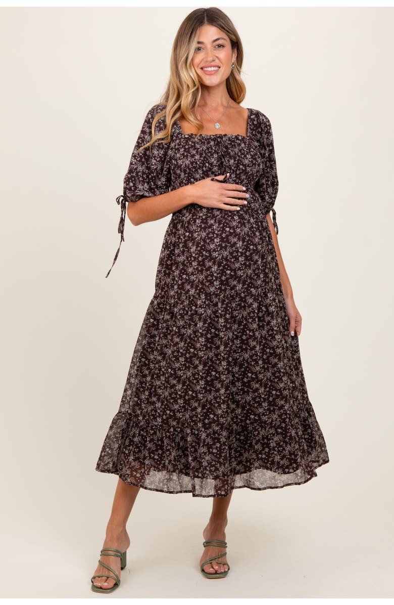 PinkBlush Floral Smocked Sleeve Tie Midi Dress, Main, color, 