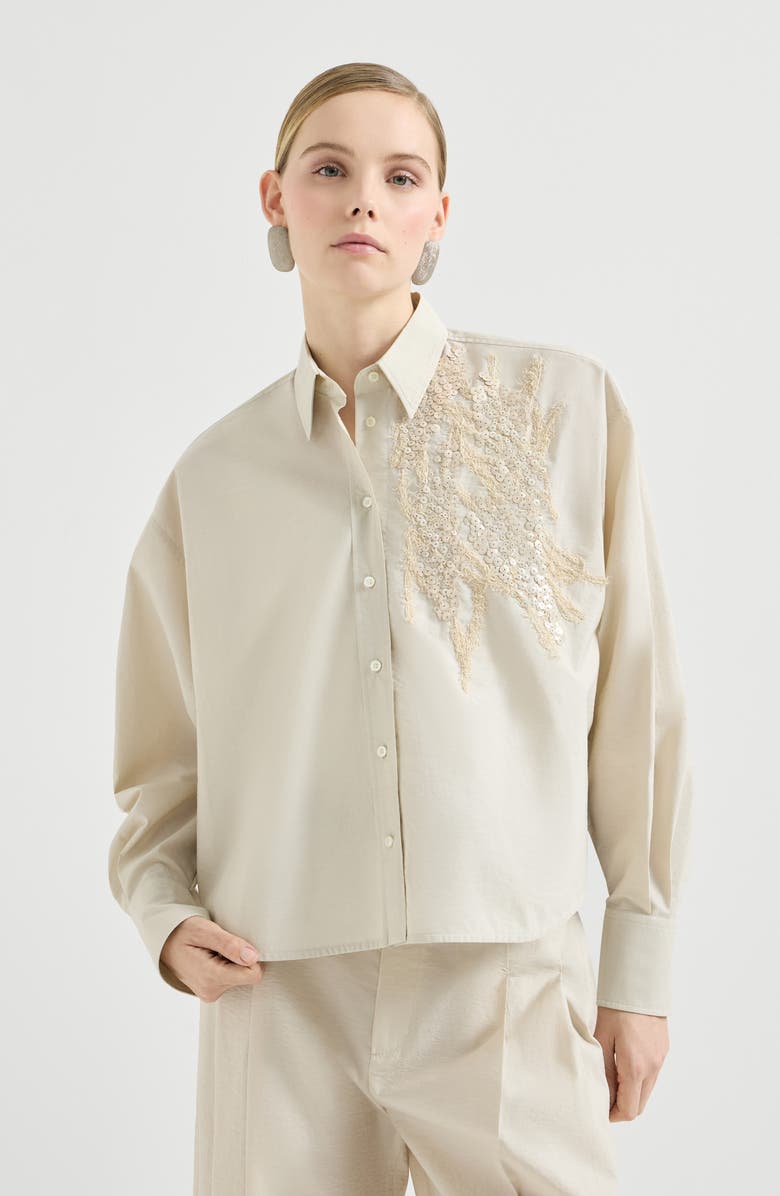 Brunello Cucinelli Shirt with dazzling seabed embroidery, Main, color, Panama