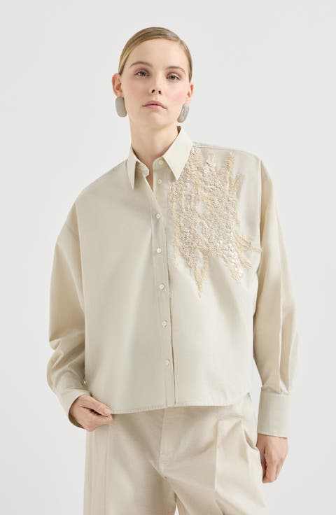 Shirt with dazzling seabed embroidery