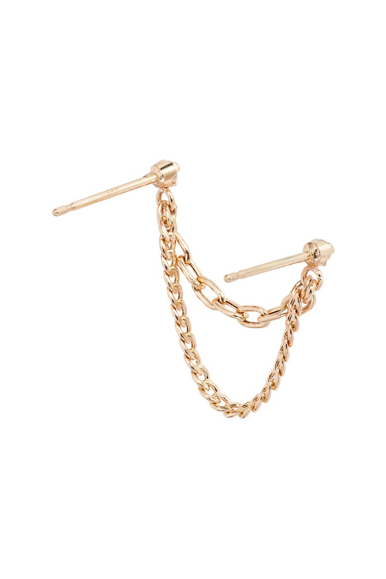 Single Diamond & Mixed Chain Double Stud Earring, Alternate, color, YELLOW