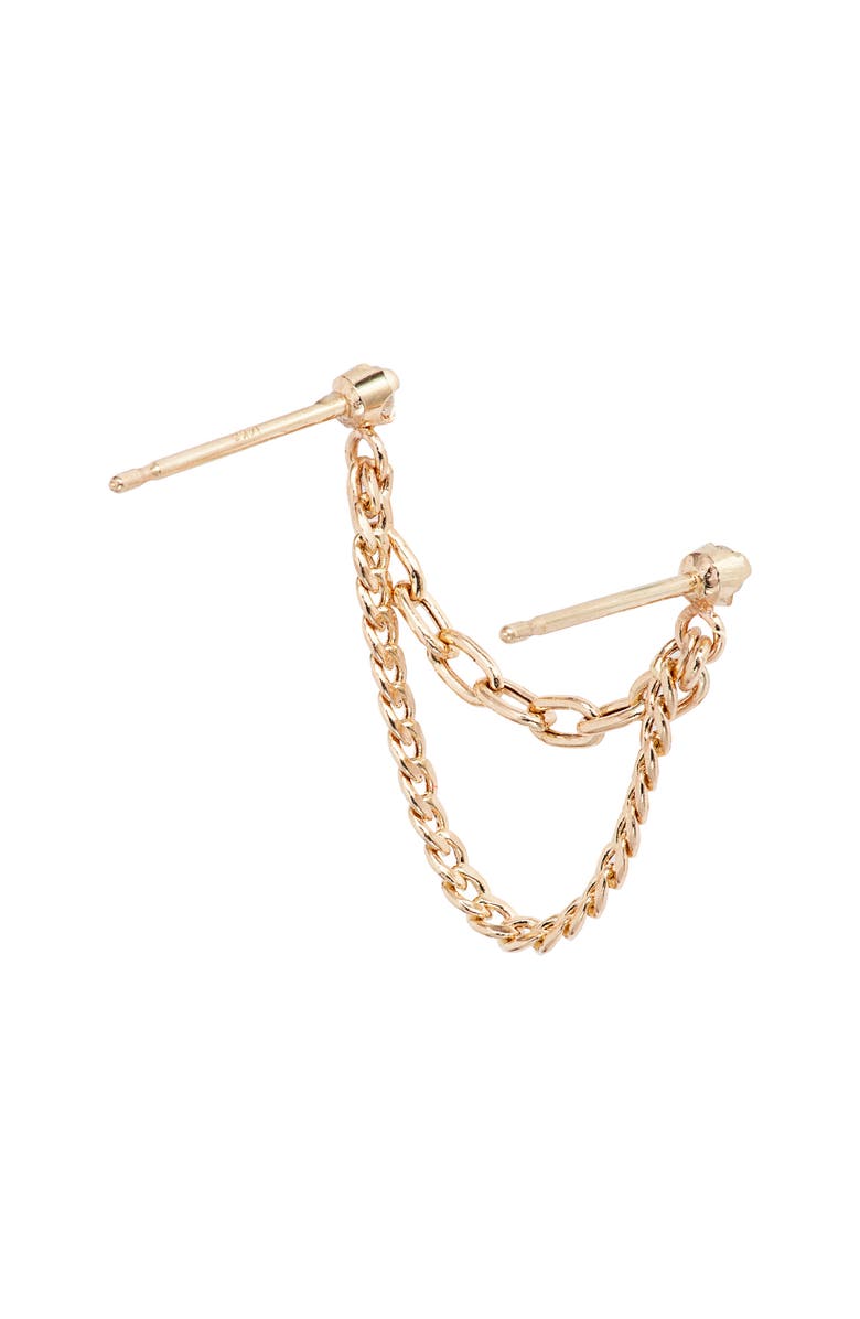 Zoë Chicco Single Diamond & Mixed Chain Double Stud Earring, Alternate, color, 14K Yellow Gold