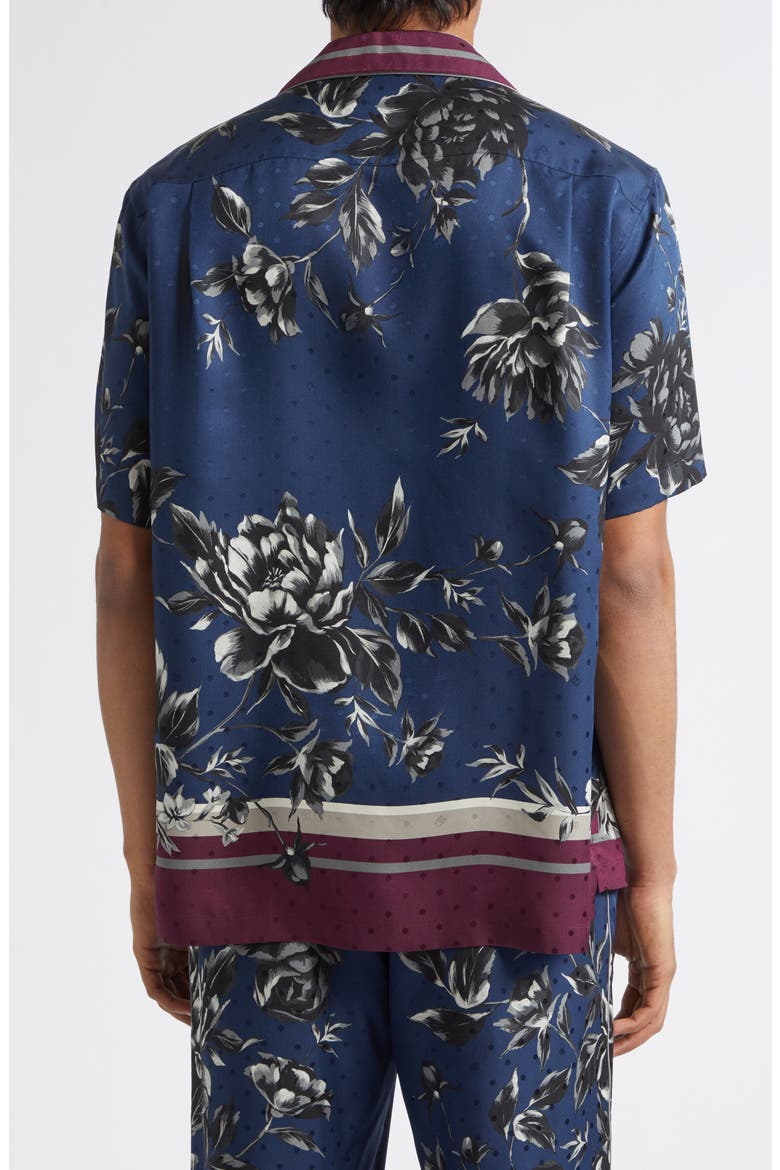 Peony Print Silk Twill Hawaii Shirt, Alternate, color, PEONIE F.BLUE