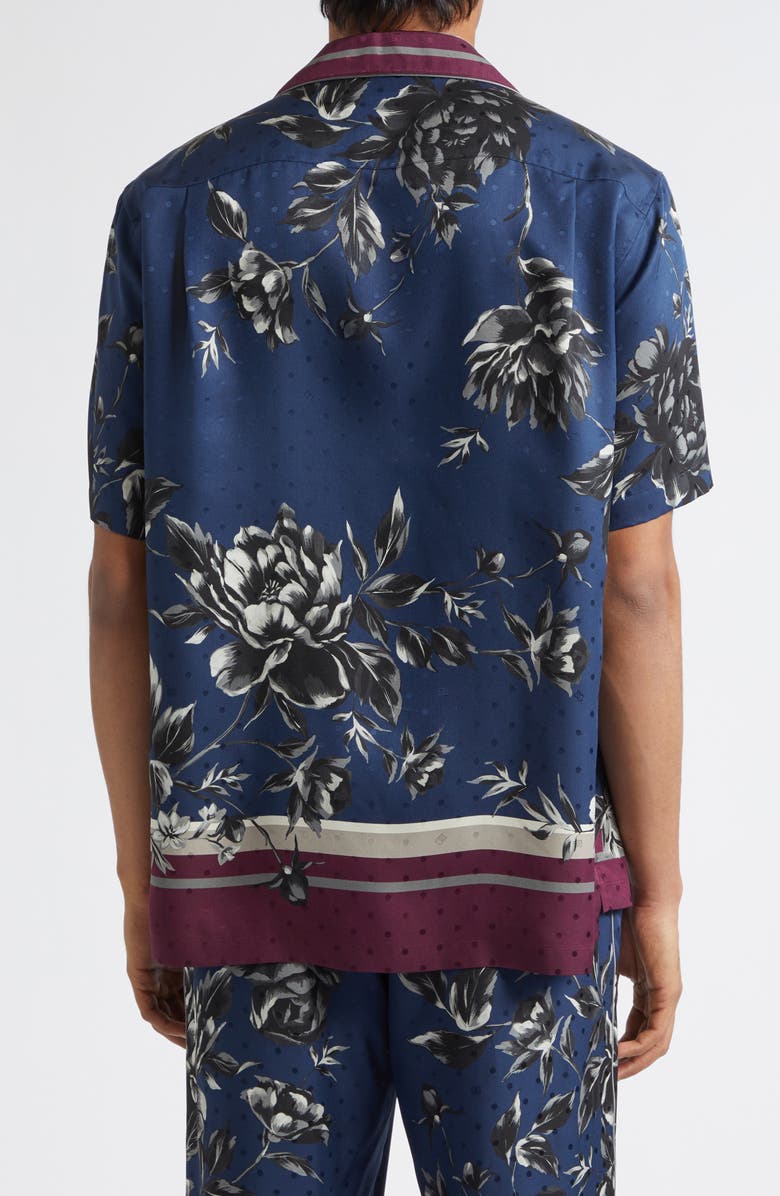Dolce&Gabbana Peony Print Silk Twill Hawaii Shirt, Alternate, color, Peonie F.blue