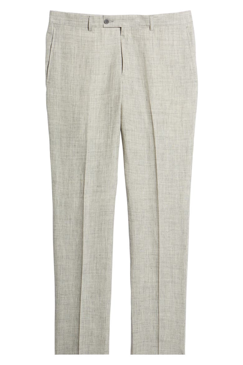 Flat Front Mélange Linen Trousers, Alternate, color, LIGHT GREY