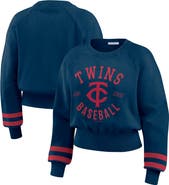 WEAR by Erin Andrews Women's WEAR by Erin Andrews  Navy Minnesota Twins Vintage Washed Cropped Pullover Sweatshirt