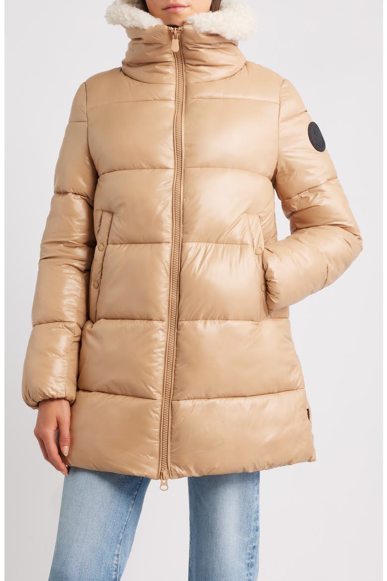 Bonita Faux Shearling Collar Puffer Jacket, Main, color, BISCUIT BEIGE