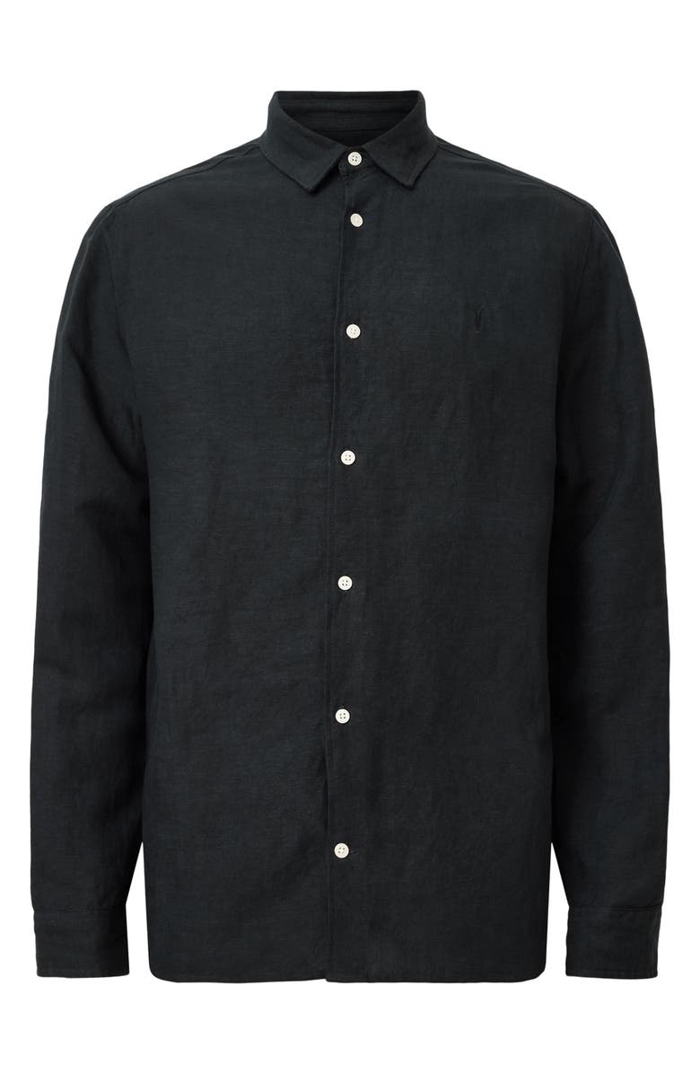 AllSaints Bandol Linen Blend Button-Up Shirt, Alternate, color, 