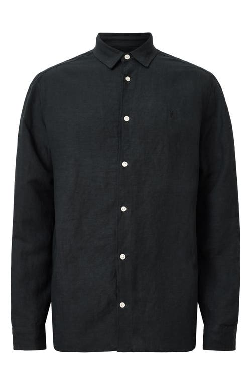Allsaints Bandol Linen Blend Button-up Shirt In Black