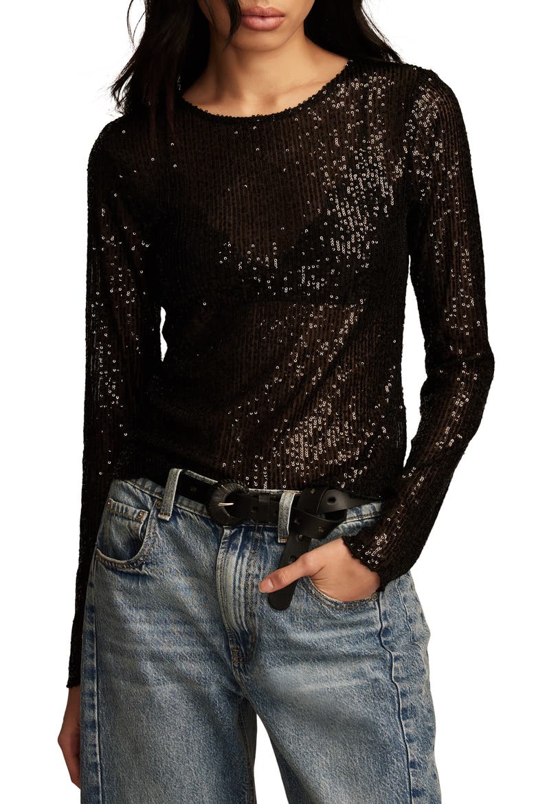 Sequin Long Sleeve Layering Top, Main, color, BLACK