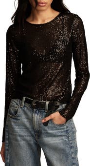 Lucky Brand Sequin Long Sleeve Layering Top