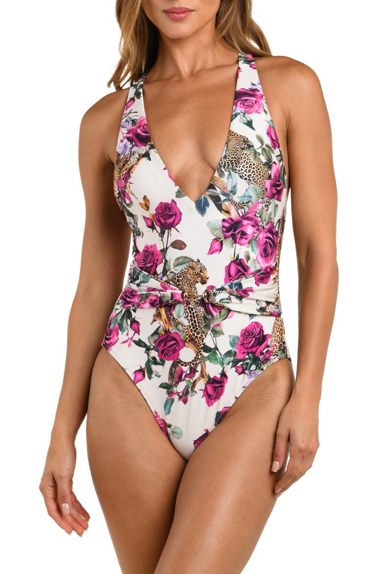 Rose Leopard One-Piece Swimsuit, Main, color, WHITE MULTI