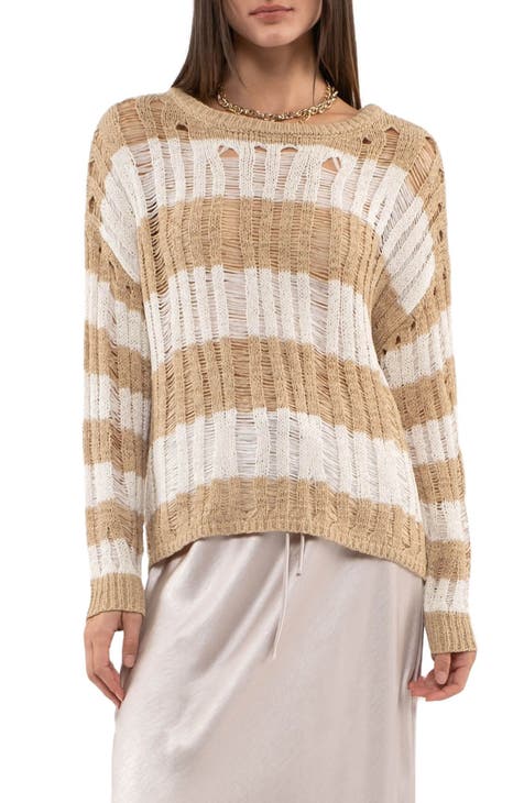 Stripe Ladder Knit Pullover Sweater