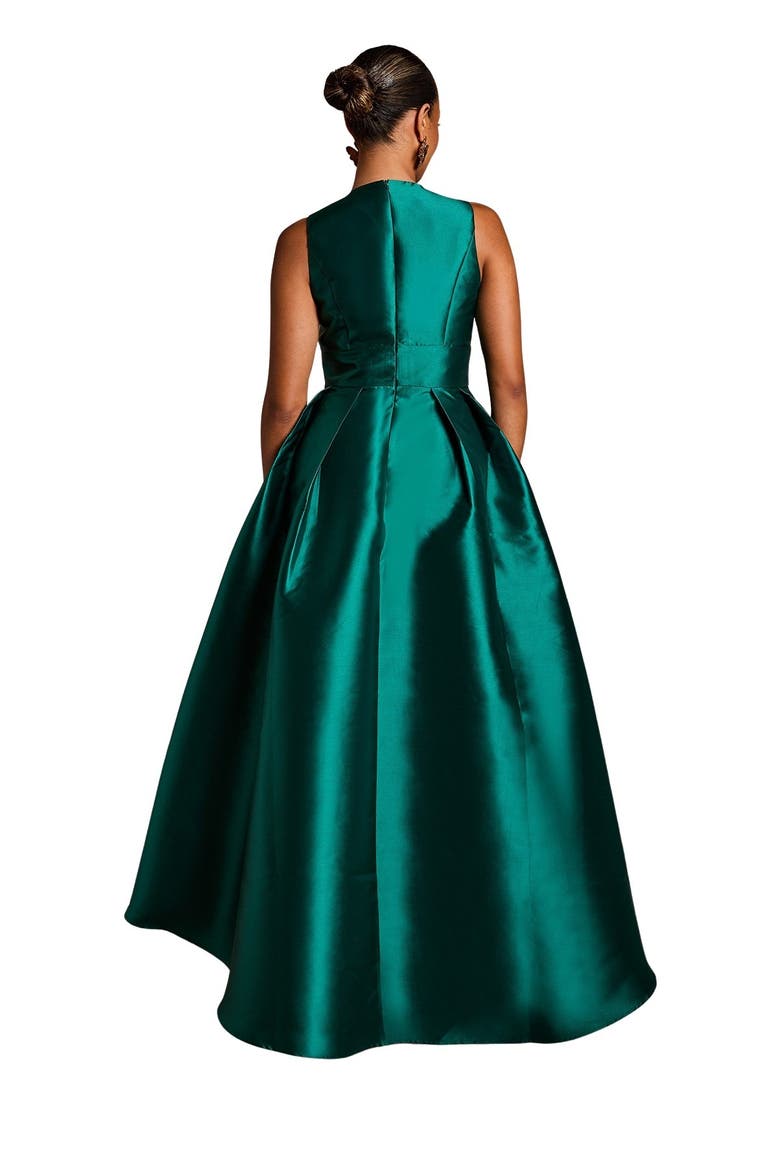 Petite Plunge Waterfall Twill Dress, Alternate, color, Emerald