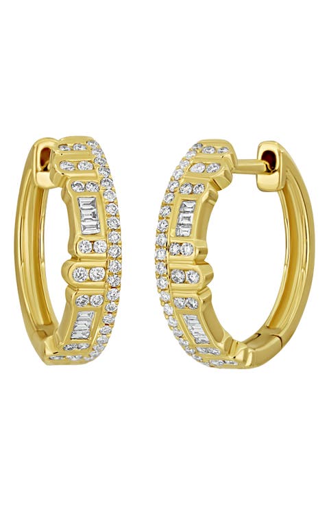 Florentine 18K Gold Diamond Huggie Hoop Earrings