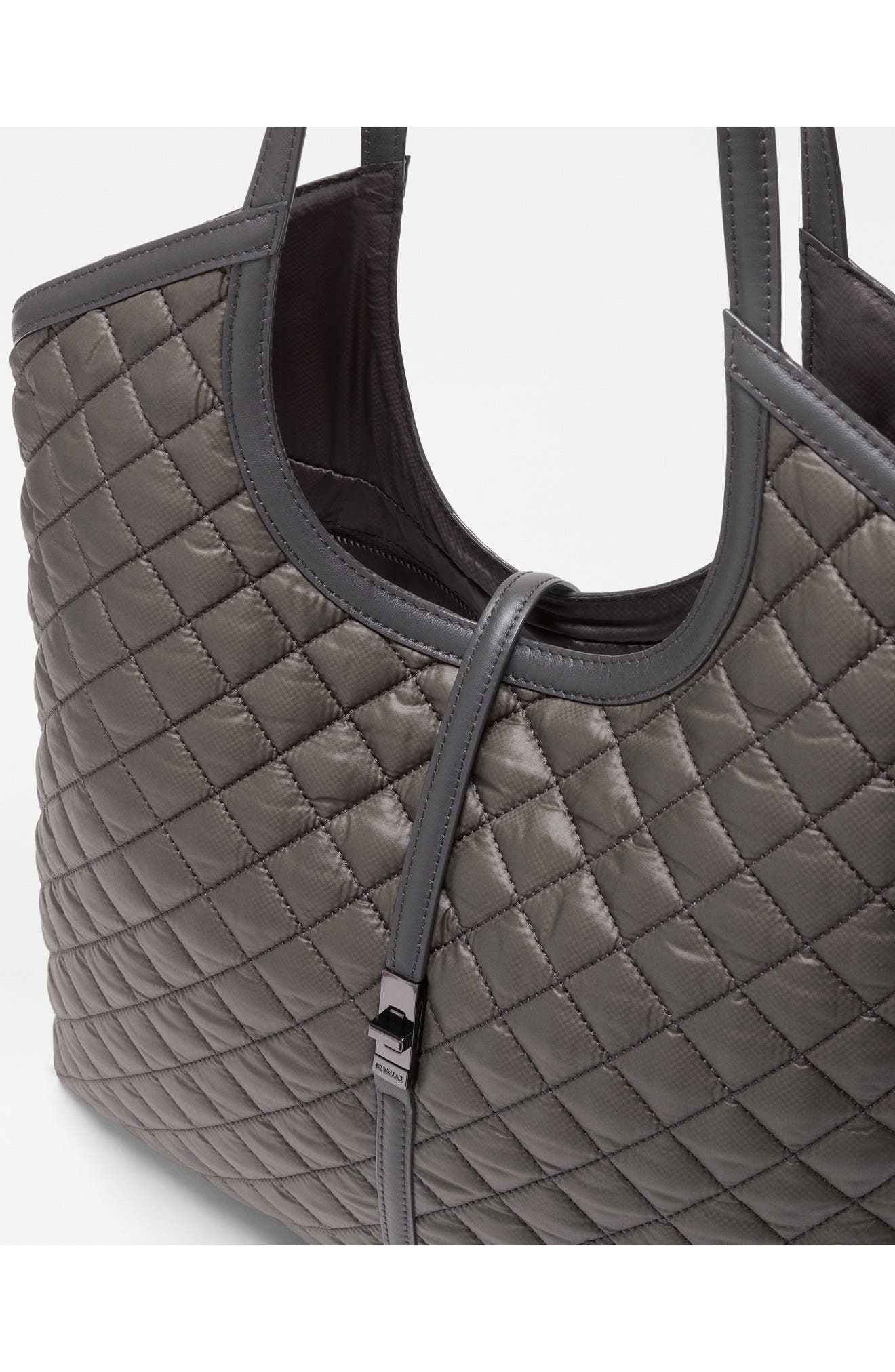 Large Astor Leather Trim Quilted Nylon Tote, Alternate, color, MAGNET