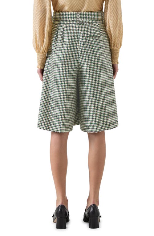 Lk Bennett Daphne Belted Houndstooth Wool Bermuda Shorts In Multi