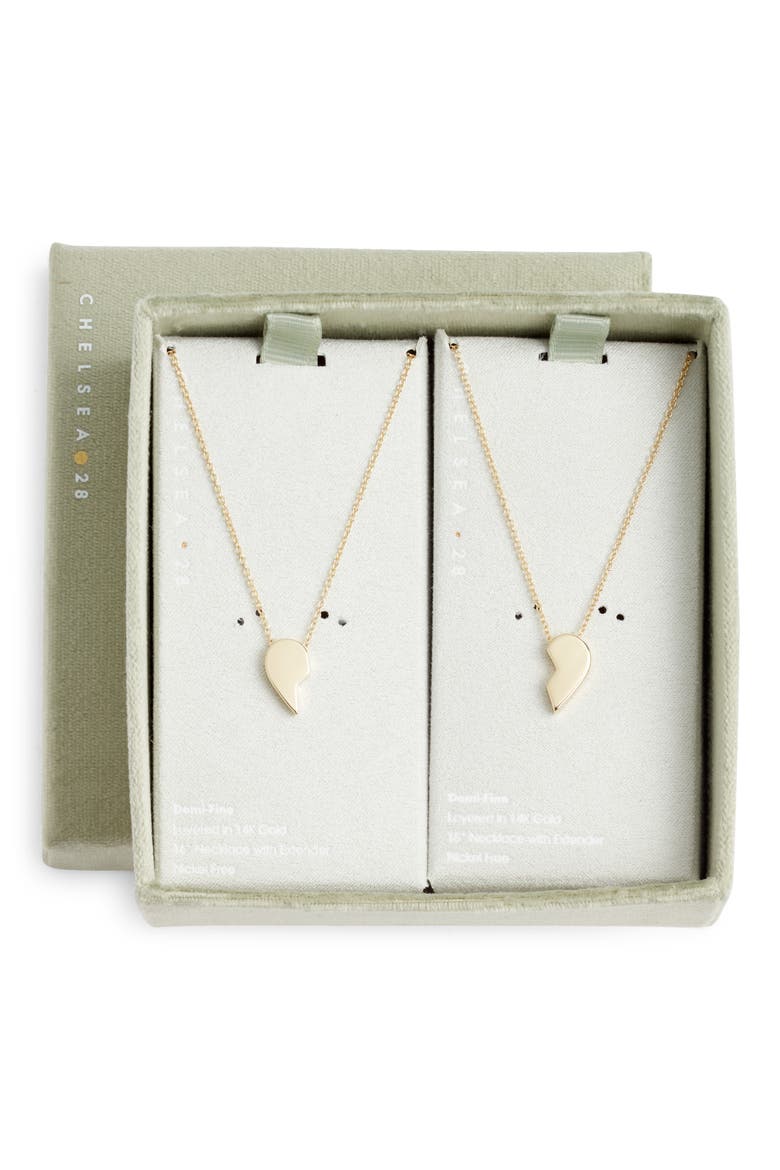 Gift Boxed Set of 2 Demi Fine Mommy & Me Heart Pendant Necklaces, Main, color, GOLD