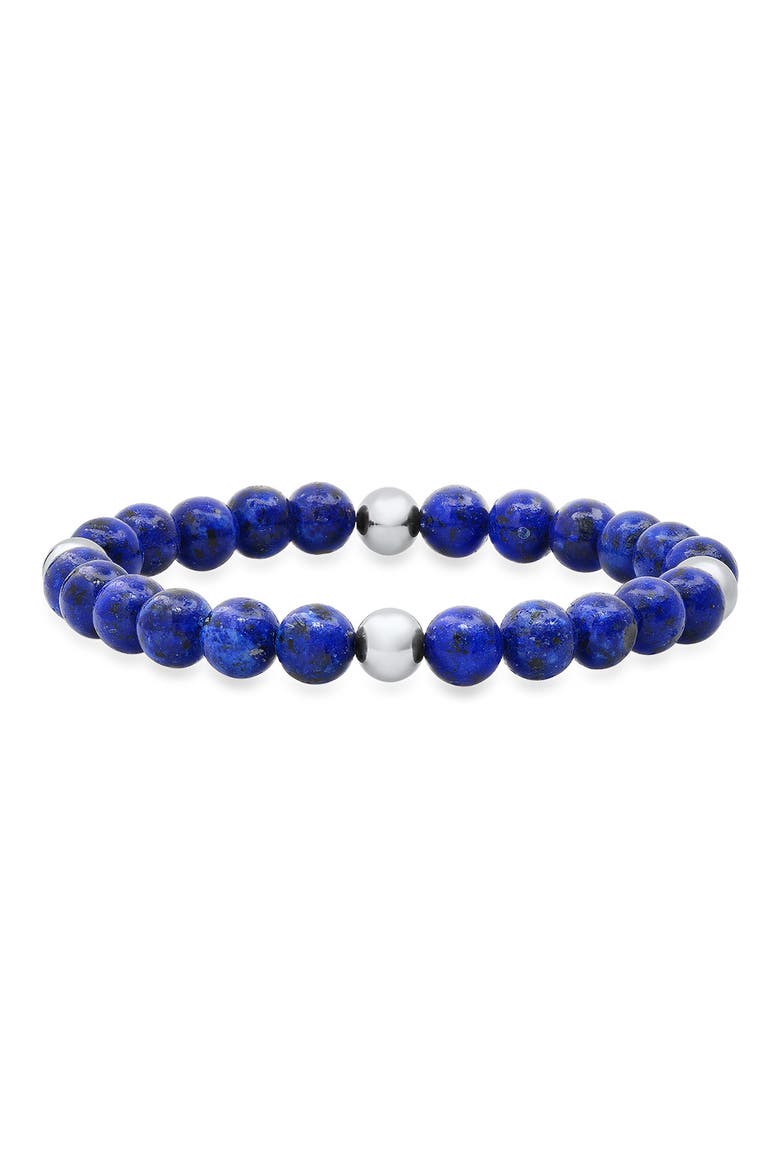 Stainless Steel and Blue Bead Bracelet, Main, color, METALLIC/ BLUE