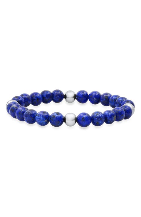 Stainless Steel and Blue Bead Bracelet