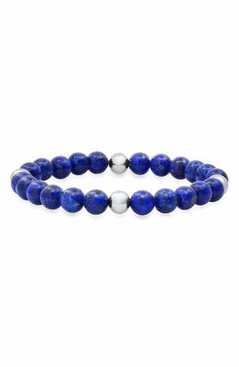 HMY JEWELRY Stainless Steel and Blue Bead Bracelet