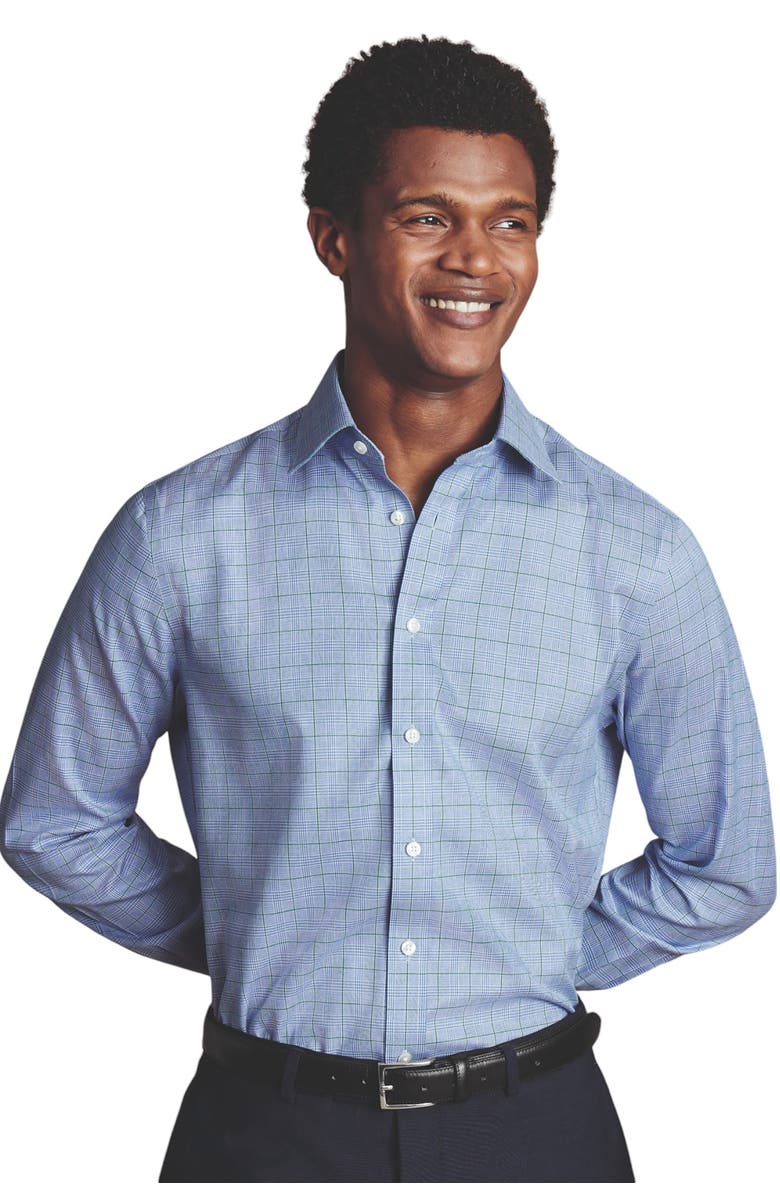 Charles Tyrwhitt Prince Of Wales Check Non-Iron Twill Slim Fit Shirt Single Cuff, Main, color, Indigo Blue