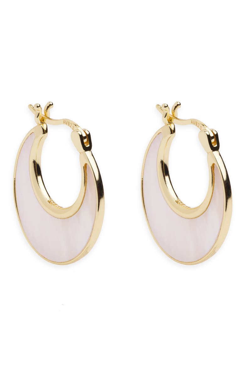 Mother-of Pearl Crescent Hoop Earrings, Main, color, GOLD/ WHITE