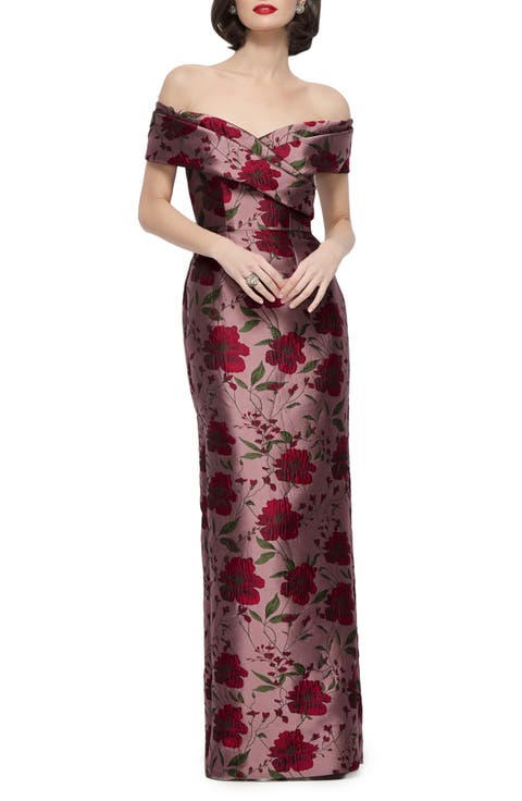 Floral Brocade Off the Shoulder Gown