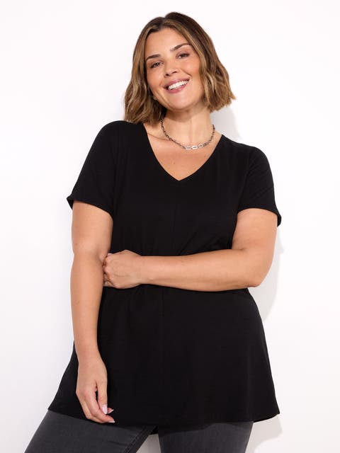 Cotton Slub V-Neck Longline T-Shirt