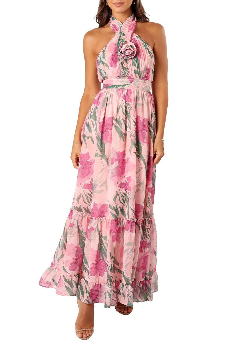 Petal & Pup Lennon Floral Halter Gown, Main, color, Pink Floral