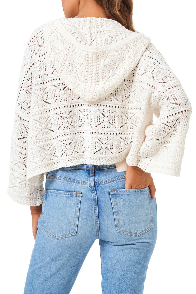 Diamond Eye Crochet Cover-Up Hooded Sweater, Alternate, color, CREAM