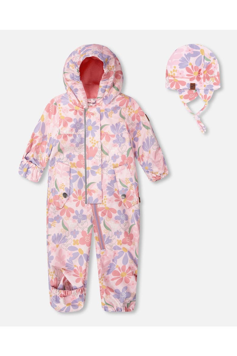 Baby Mid-Season One-Piece Flower Print Outerwear with Hat, Main, color, Pink Flower Print