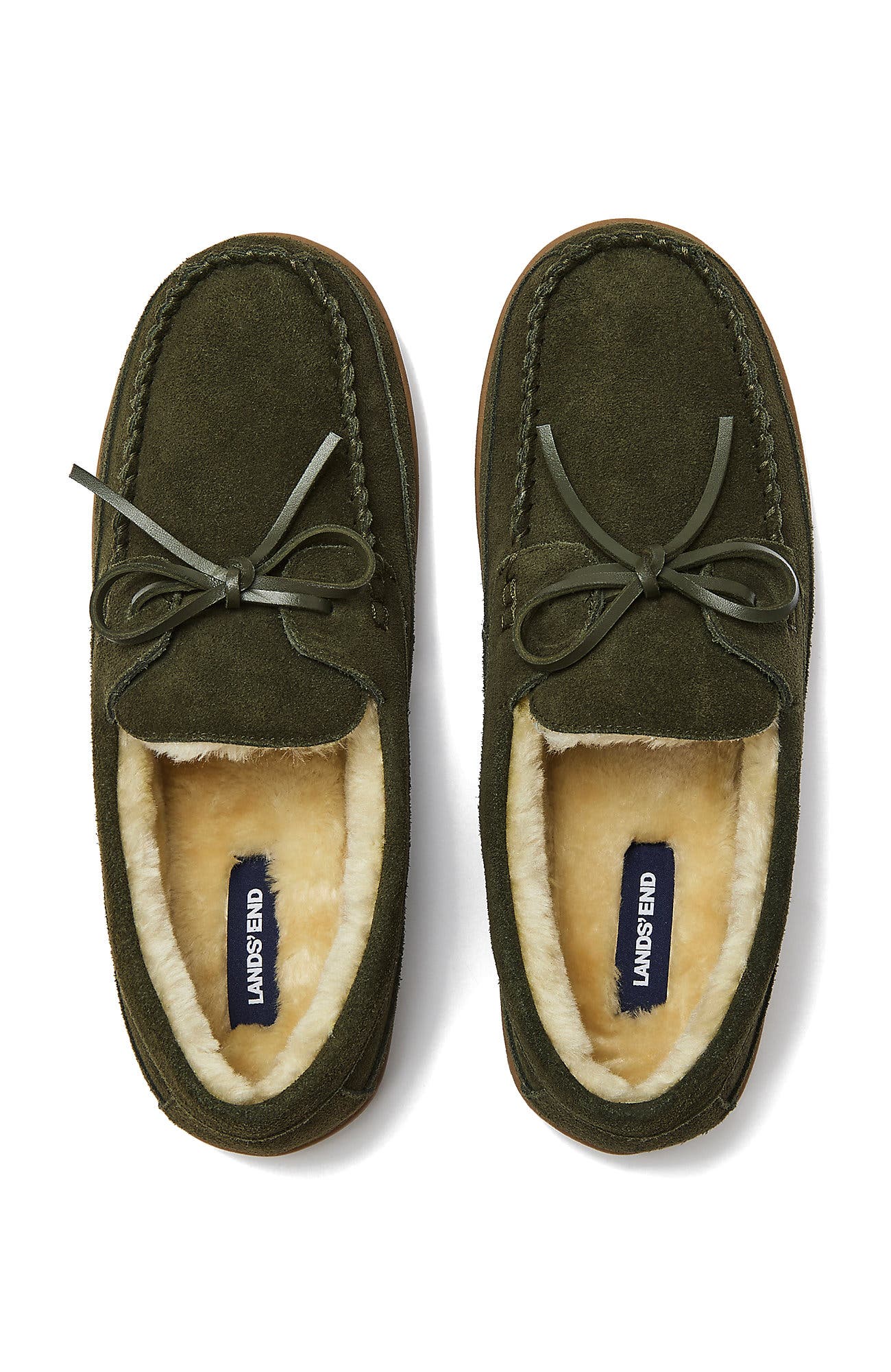 Fuzzy Lined Lace Up Moccasin Slippers, Alternate, color, Forest Moss Green