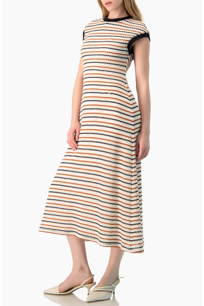 Fit-and-Flare Striped Knit Dress, Alternate, color, Ivory