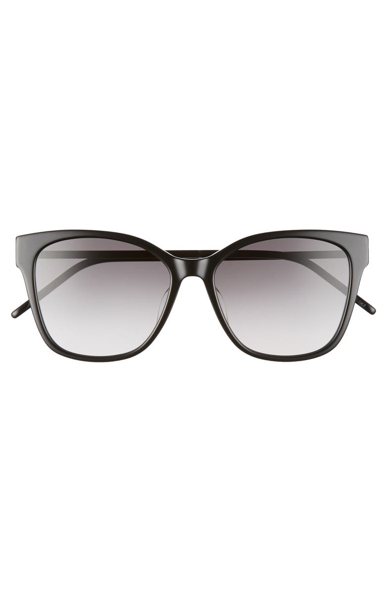 Saint Laurent 56mm Rectangular Sunglasses, Main, color, Shiny Black/ Smoke Gradient