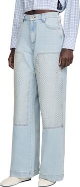 SANDRO Faded straight rhinestone jeans