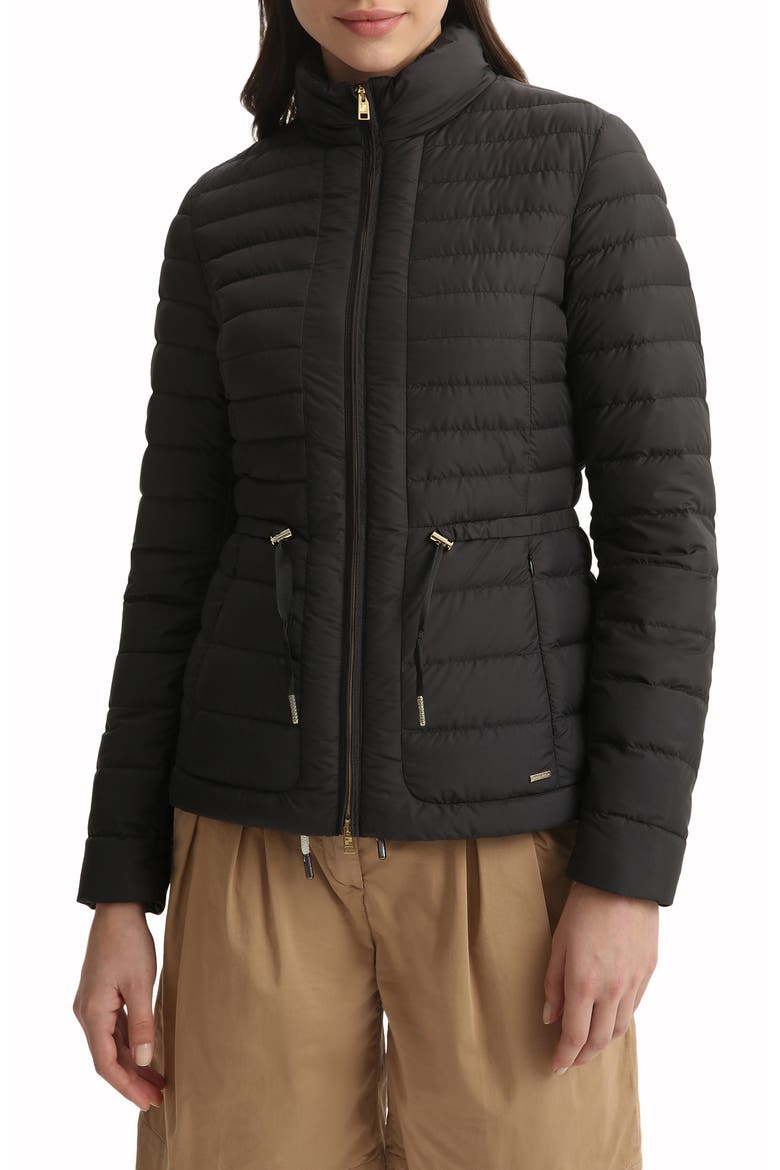 Hibiscus Water Repellent Down Jacket, Main, color, BLACK