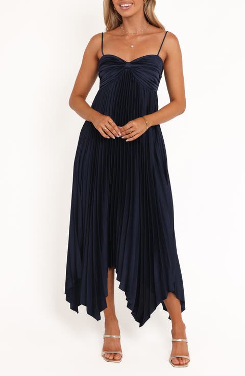 Vikki Pleated Sleeveless Satin Maxi Dress
