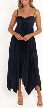 Petal & Pup Vikki Pleated Sleeveless Satin Maxi Dress