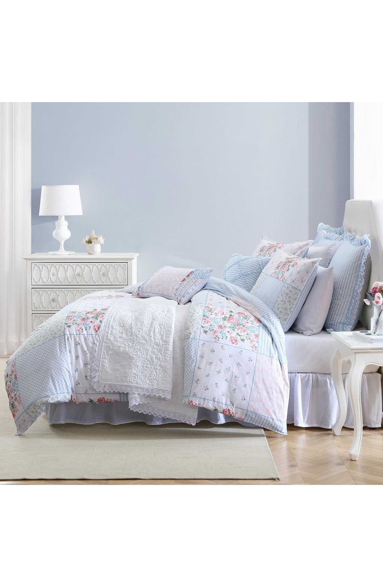 Laura Ashley Hope Patchwork 7-Piece Cotton Comforter Set, Alternate, color, Pink/ Green/ Blue